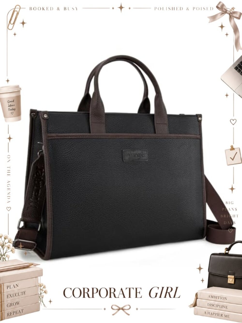 Waterproof Leather Laptop Tote Bag Women Western Work Crossbody Satchel